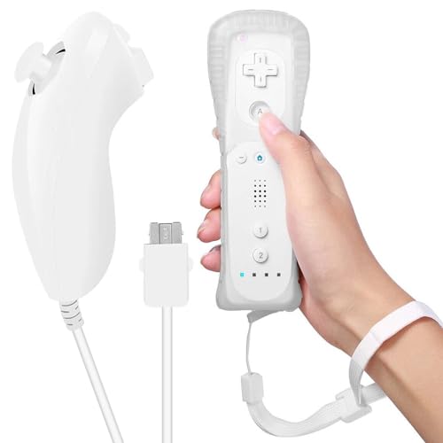 Leikurvo Wii-Fernbedienung Gamecontroller, Wii Controller Remote mit Nunchuck, Nunchuk Controller für Wii Vernbedinung Remote Plus Ersatz Kontroller Jostick Game Handle für Wii/Wii U Konsole(Weiß)