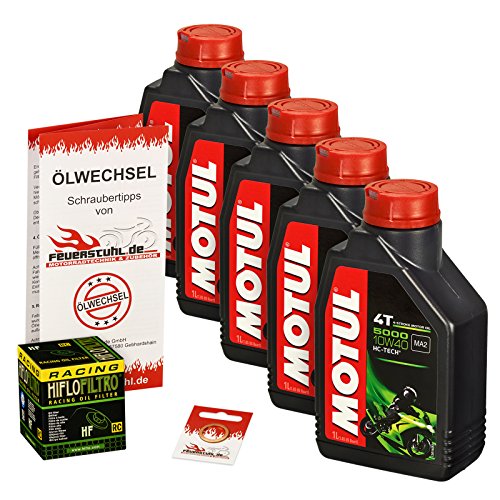 Motul 10W-40 Öl + HiFlo Ölfilter GSX 1400, 02-07, BN - Ölwechselset inkl. Motoröl, Racing Filter, Dichtring