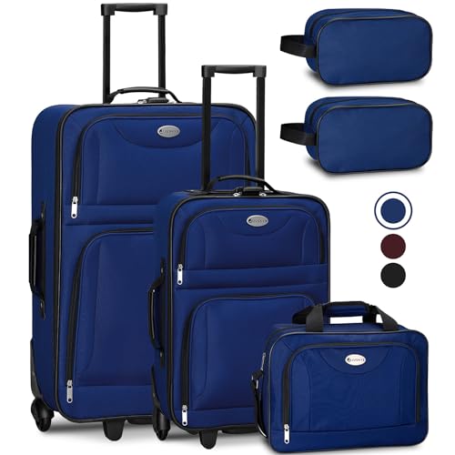 Juskys Trolley Reisekoffer Set 5 teilig - 60 Liter, 2 Rollen, Weichschale, wasserabweisend Stoff, leicht, Handgepäck - Koffer in Blau