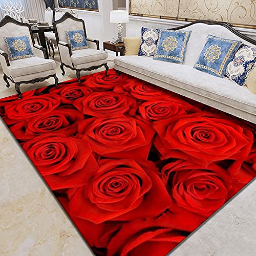 Gambo Teppich Wohnzimmer Rote Blumen Vintage Groß Teppich Wohnzimmer, Esszimmer Weicher Und Komfortabler Strapazierfähiger Nicht Verziehender Carpet,Für Schlafzimmer,Arbeitszimmer
