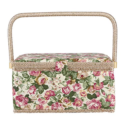 Stoff-Bastelbox, florales Muster, verwendbar als Haushalts-Organizer oder Nähkorb mit Griff, 30,5 x 23 x 15,5 cm