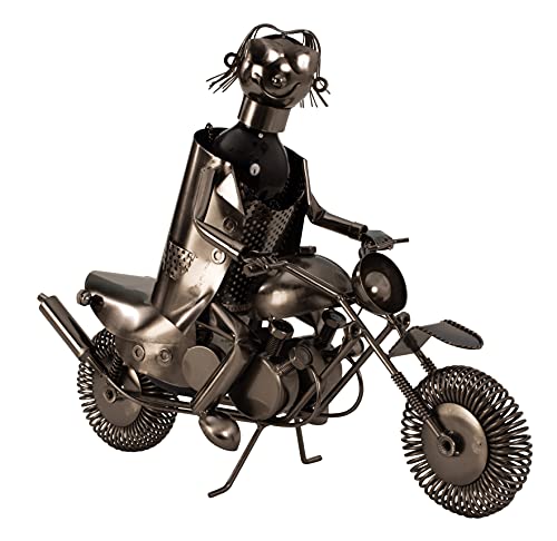 Unbekannt Moderner Wein Flaschenhalter Motorradfahrer aus Metall in Silber Höhe 36 cm Länge 47 cm