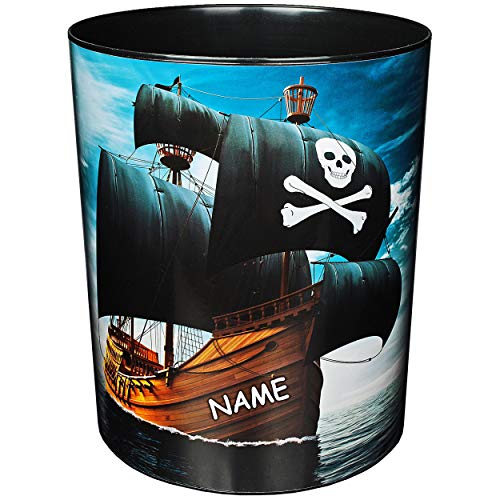 Papierkorb / Behälter - Pirat - Piratenschiff - inkl. Name - 12,5 Liter - wasserdicht - aus Kunststoff - 30 cm - großer Mülleimer / Eimer - Abfalleimer - Aufb..