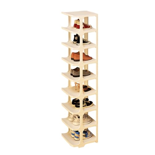 MMOU Schuhschrank Schmal Hoch 9 Ebenen, Schuhregal Platzsparend, Schuhturm, Plastik, Keine Werkzeugmontage, 25 x 27 x 120 cm, Weiß (Color : White)