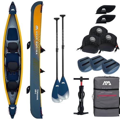 Campsup Aqua Marina kajak aufblasbar | Inflatable 2 Personen Kayak Tomahawk AIR-C 2023 + 2 x CP-1 | 478x88 cm | Technologie: Drop Stitch