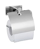 WENKO Turbo-Loc Toilettenpapierhalter Genova Shine mit Deckel, Wandhalter für Toilettenpapier-Rolle, Befestigen ohne Bohren mit Klebepad-System, Halter aus Edelstahl, 14 x 11,4 x 6,2 cm, Glänzend