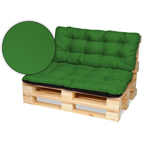 Superkissen24. Palettenkissen Palettenauflagen Sitzkissen - 120x80 cm und Rückenlehne 120x50 cm - Outdoor und Indoor - grün