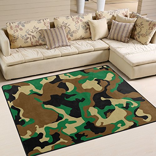 Naanle Camouflage-Teppich für Wohnzimmer, Esszimmer, Schlafzimmer, Küche, 150 x 200 cm, Camoflage Kinderzimmer Teppich Bodenteppich Yogamatte