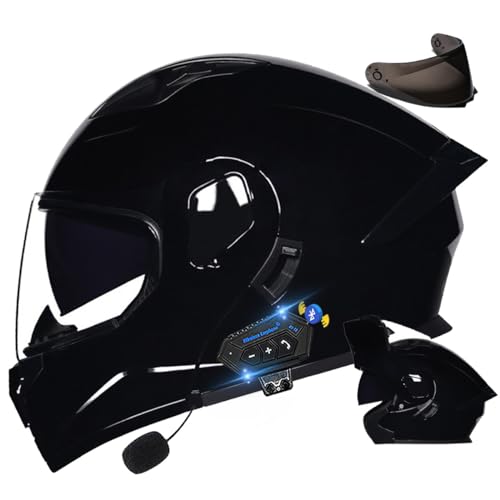 Motorradhelm mit Bluetooth Klapphelm, Doppelvisier Modularer Helm ECE Zertifiziert, Integralhelm mit Mikrofon für Automatische Reaktion für Erwachsene Frauen Männer (21.6-24.4in)