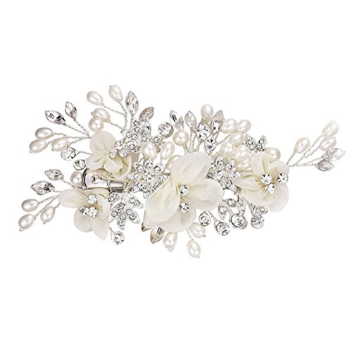 Frcolor Hochzeits-Braut-seitliche Haar-Klipps mit Blumen-Perle (weiß)