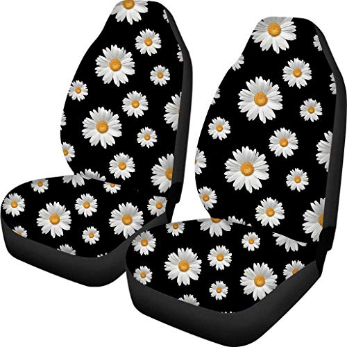 Binienty Rutschfeste Autositzbezüge nur für Vordersitz, komplettes Set, niedliche Gänseblümchen-Blumenblüten, bedruckt, Auto-Eimer-Sitzbezug, Zubehör für Frauen