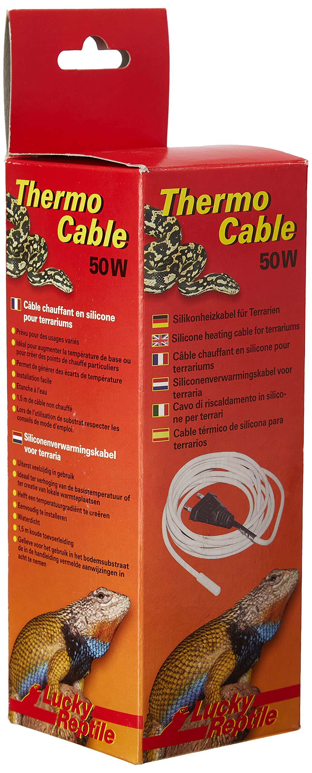 Lucky Reptile Thermo Cable - 50 W Heizkabel für Terrarien - 6,5 m Kabel mit 1,5 m Kaltzuleitung - schnelle Aufheizung & gleichmäßige Wärme - Silikon Heizkabel wasserdicht - Terrarium Zubehör