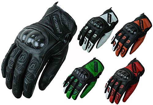 HEYBERRY Motorradhandschuhe Leder Motorrad Handschuhe kurz schwarz grün Gr. L