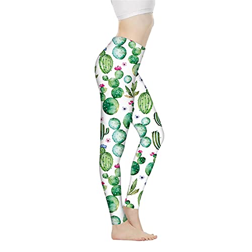 Gambo Damen-Yoga-Leggings, hohe Taille, stilvoll, bedruckt, dehnbar, Winter, Autmn Tigts, Fitnesshose, Cartoon-Kaktus, XL