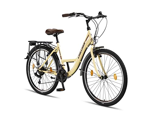 Chillaxx Bike Strada Premium City Bike in 26 und 28 Zoll - Fahrrad für Mädchen, Jungen, Herren und Damen - 21 Gang-Schaltung - Hollandfahrrad Citybike (Beige V-Bremse, 26 Zoll)