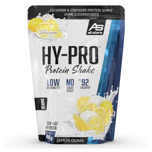 All Stars HY-PRO Protein-Shake Lemon-Quark I 400g Protein-Pulver inkl 20g Proteine pro Portion I Eiweiß-Pulver ohne Zuckerzusatz & inkl. Vitamine I hochwertige Mehrkomponenten-Proteine