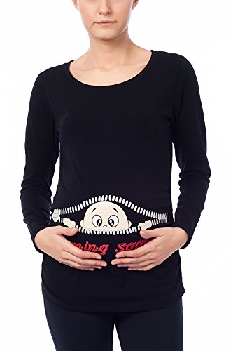 M.M.C. Coming Soon - Lustige witzige süße Umstandsmode Umstandsshirt Sweatshirt Schwangerschaftsshirt mit Motiv für die Schwangerschaft, Langarm (Babyblau, Small)