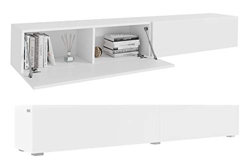 PLATAN ROOM TV Lowboard 210 (2 x 105) cm Hängeboard Hochglanz Board Schrank Wohnwand (Weiß matt/Weiß matt)