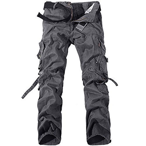 Halawaka Fashion Herren Outdoor Hose Sweatpants Military Army Cargo Camo Combat Multi Pocket Pants Gr. 38, grau