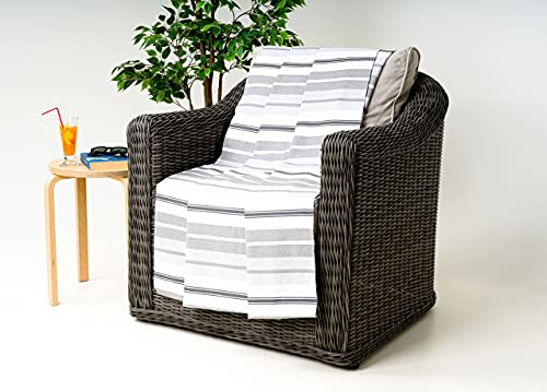 BIANCHERIAWEB Granfoulard, Überwurf aus 100 % Baumwolle,, Sofaüberwurf oder Tagesdecke für Doppelbetten, Muster gestreift, Grau