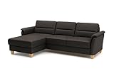 CAVADORE Leder-Ecksofa Palera mit Longchair / Landhaus-Couch mit Federkern + massiven Holzfüßen / 244 x 89 x 163 / Leder Dunkelbraun