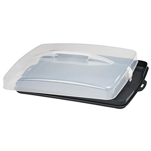 Xavax Blechkuchen-Transportbox (rechteckig, Transparente Haube mit Tragegriff, zur Aufbewahrung von Kuchen, Häppchen, etc., spülmaschinengeeignet, Kuchenbox, Partybutler anthrazit)