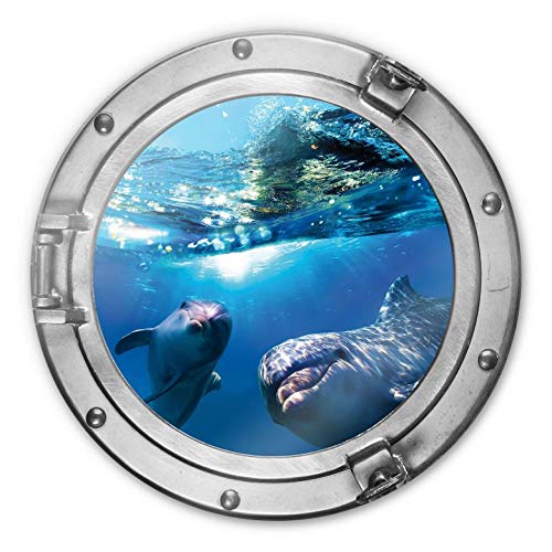 Glasbild 3D Optik rund Dolphins Underwater Unterwasser Delfine Ozean Wall-Art Ø 50