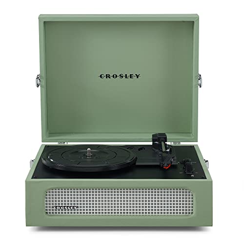 Crosley Voyager Plattenspieler mit 2 Lautsprecher, Bluetooth In & Out und AUX - 3 Speed Retro Schallplattenspieler - Für 7", 10" und 12" Vinyl - Tragbar mit Integriertem Koffer - Sage Grün
