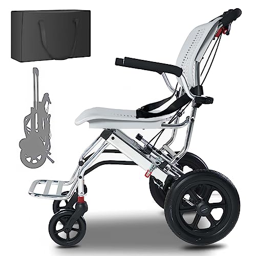 GHBXJX Ultraleicht Rollstuhl Faltbar Leicht Reiserollstuhl, Kleiner Rollstühle für die Wohnung und Urlaub, Reiserollstuhl mit Transporttaschen, Transportrollstühle, Sitzbreite 43cm, Aluminium, 9 kg