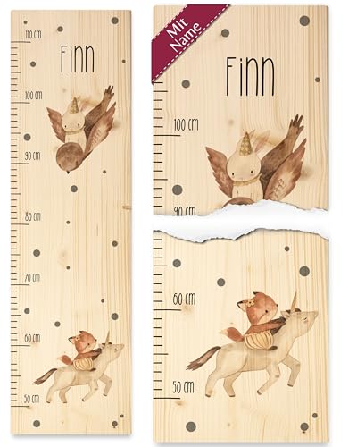 Messlatte - Tiere - Boho Hase Vogel Einhorn Fuchs Baby Kinder Jungen Mädchen Kindermesslatte - 50-110 cm - Holz - größe löwe aus kind 160