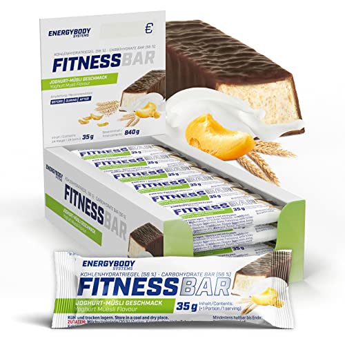 Energybody Fitness Bar Energieriegel Kohlenhydrat Riegel mit Eiweiß und Vitamine für Ausdauer Kraftsport und Sport, 24 Riegel à 35 g, Joghurt-Müsli Geschmack