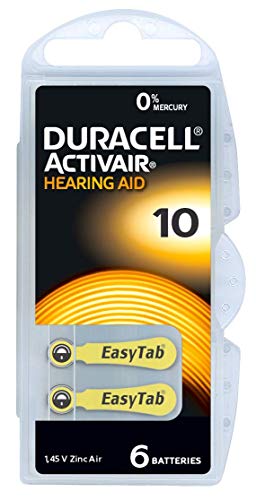 Duracell Activair Hörgeräte Batterien/ EasyTab/ Typ 10 BL6/ 6 Stück/ 1,45V/ Zink-Luft/ Hearing Aid
