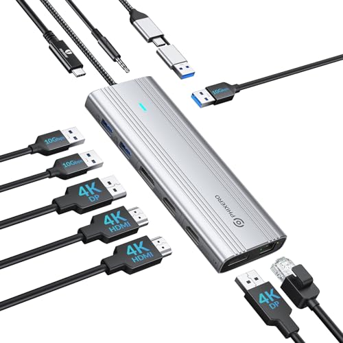 PHIXERO Displaylink Dock 10 in 1 USB C Docking Station 2 Monitor 4K@60Hz für Mac M1/M2, Windows, mit 2 in 1 USB Cable, 2 HDMI & 2 DisplayPort, 100W PD, 3 USB 3.2 [10 Gbps], Ethernet, Audio