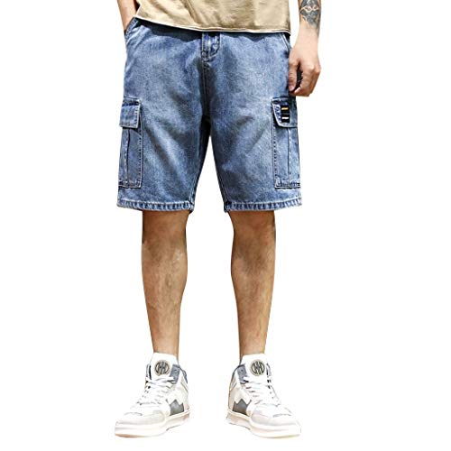 Herren Jeans Shorts Kurze Denim Arbeitshose Lässige Shorts Bermuda Slim Fit Capri Basic Regular Fit Chino Cargo Hawaii Strand Sweatshort Sportshorts (29, Blau)