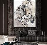 Gemälde auf Leinwand Große Poster und Drucke für Wohnzimmer Tier Löwenfamilie Abstraktes Bild für Inneneinrichtung 80x120cm (31,5x47.2in) Rahmenlos