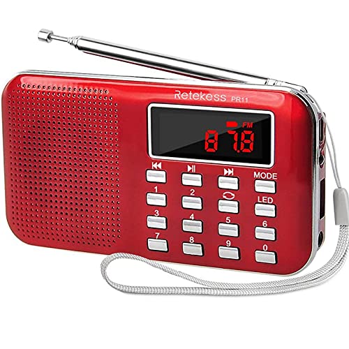 Retekess PR11 Tragbares Radio, FM AM Kleines Radio, Radio Batteriebetrieben, MP3 Player, Taschenlampe(Rot)