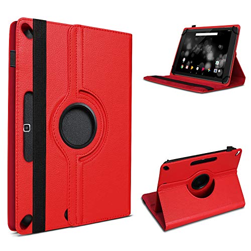 UC-Express Robuste Schutzhülle für Ihr Amazon Fire HD 10 Tablet aus Kunstleder mit Standfunktion 360 Drehbar Hülle Schutztasche Ständer Tasche Cover Case Etui, Farben:Rot