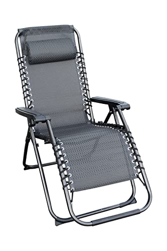 Spetebo Relaxsessel mit Kopfkissen aus Textil Gewebe 175 x 65 cm - steingrau - Gartenstuhl mit stufenlos Verstellbarer Rückenlehne und Fußteil - Sonnenliege Hochlehner Gartenliege Liegestuhl klappbar