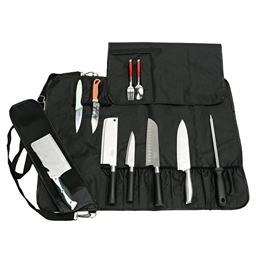 QEES 17 Fächer Messeraufbewahrung mit großer Kapazität, Rollentaschenwerkzeug für Dickes Messer, Fleischermesser, Messertasche für Köche, Küchenwerkzeugtasche für Küchenmesserset