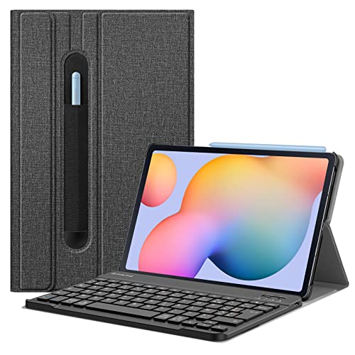 Fintie Tastaturhülle für Samsung Galaxy Tab S6 Lite 10,4-Zoll-2020-Tablet (SM-P610 / SM-P615), [French AZERTY], Schutzhülle aus PU-Leder mit drahtloser Bluetooth-Tastatur, grau