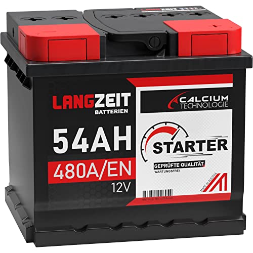 LANGZEIT Autobatterie 54AH 12V 480A/EN Starterbatterie +30% mehr Leistung ersetzt Batterie 55AH 44AH 45AH 46AH 50AH 52AH 53AH