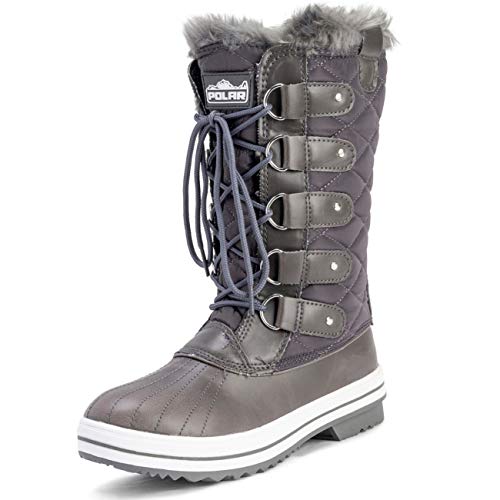 Polar Womens Snow Boot Nylon Tall Winter Snow Waterproof Warm Rain Boot - Gris/Gris - 39 - ZZCD0029