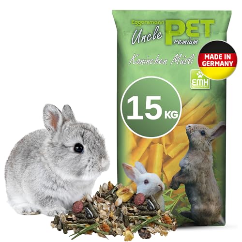 Eggersmann Uncle Pet Premium - Kaninchen Müsli 15 kg - Kaninchenfutter mit der natürlichen Kraft aus Kräutern und Karotten