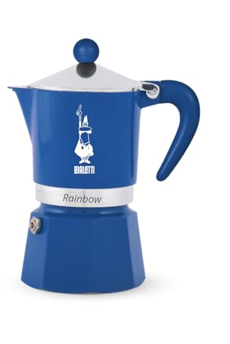 Bialetti Rainbow Mokkakanne - Espressokocher für 3 Tassen mit Sicherheitsventil - Schiaccianoci Limited Edition - Blaue italienische Herdplatte Kaffeemaschine