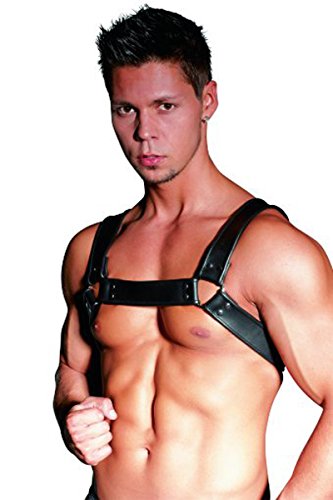 ZADO Leder Herren Brustharness - sexy Brustgeschirr für Männer, erotisches Oberteil mit Verbindungsringen und verstellbaren Schnallenverschlüssen, schwarz