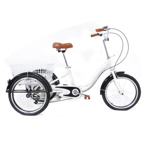 20 Zoll 3 Rad Fahrrad Tricycle Bicycle Trike Dreirad Für Erwachsene Seniorenrad 3-Räder Fahrrad Mit Einkaufskorb Hochkohlenstoffstahl Aluminium PU Weiß