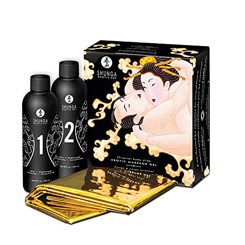 Body to Body Massage Gel Öl für Paare 2 x 250 ml erotische Massage von Shunga mit Aroma Melone & Mango