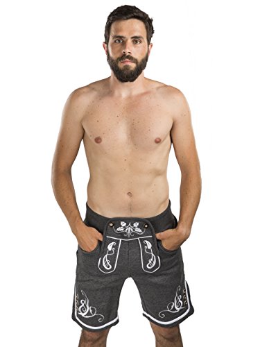 Herren Adam Jogging Lederhose - Jogginghose Sporthose Bestickt - Trachtenhose Oktoberfest - Schöneberger Fitness Trachtenlederhose (XL, Dunkelgrau)