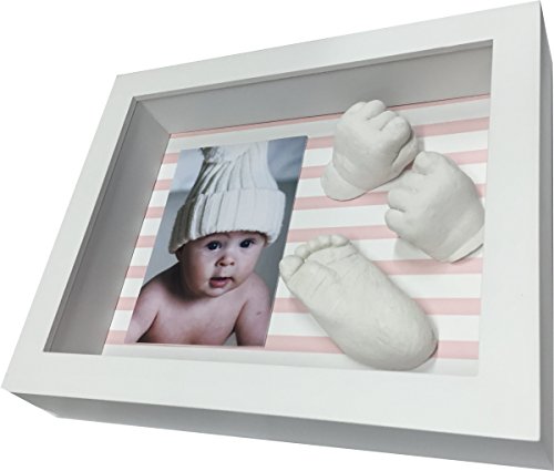 3D Baby Abformset und Bilderrahmen für Foto,alle materialien enthalten,Rosa Streifen