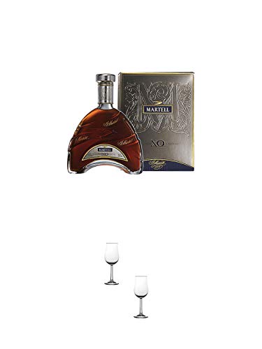 Martell XO Extra Old Cognac in Geschenkpackung Frankreich 0,7 Liter + Nosing Gläser Kelchglas Bugatti mit Eichstrich 2cl und 4cl - 2 Stück